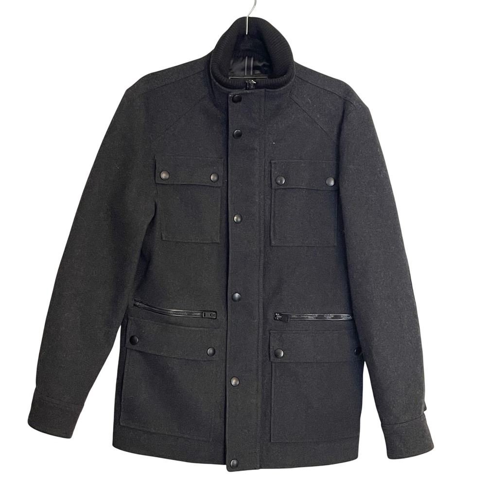 EXPRESS Mens Dark Gray Wool Blend Utility Jacket Coat Military‎ Style Size S P